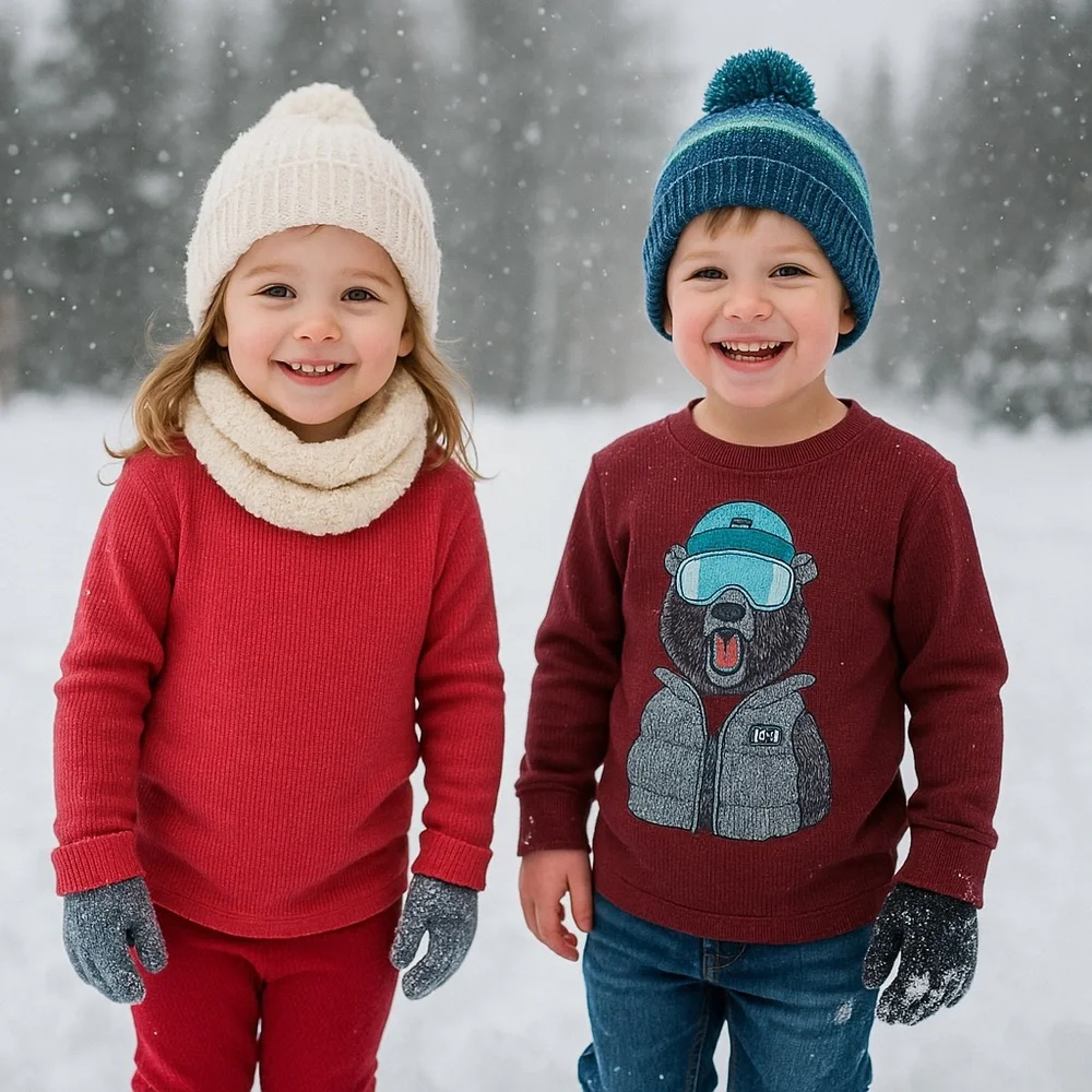 Old Navy Red & Garanimals Burgundy Snowboarding Bear Thermal Tops 2 Pk Size 4T